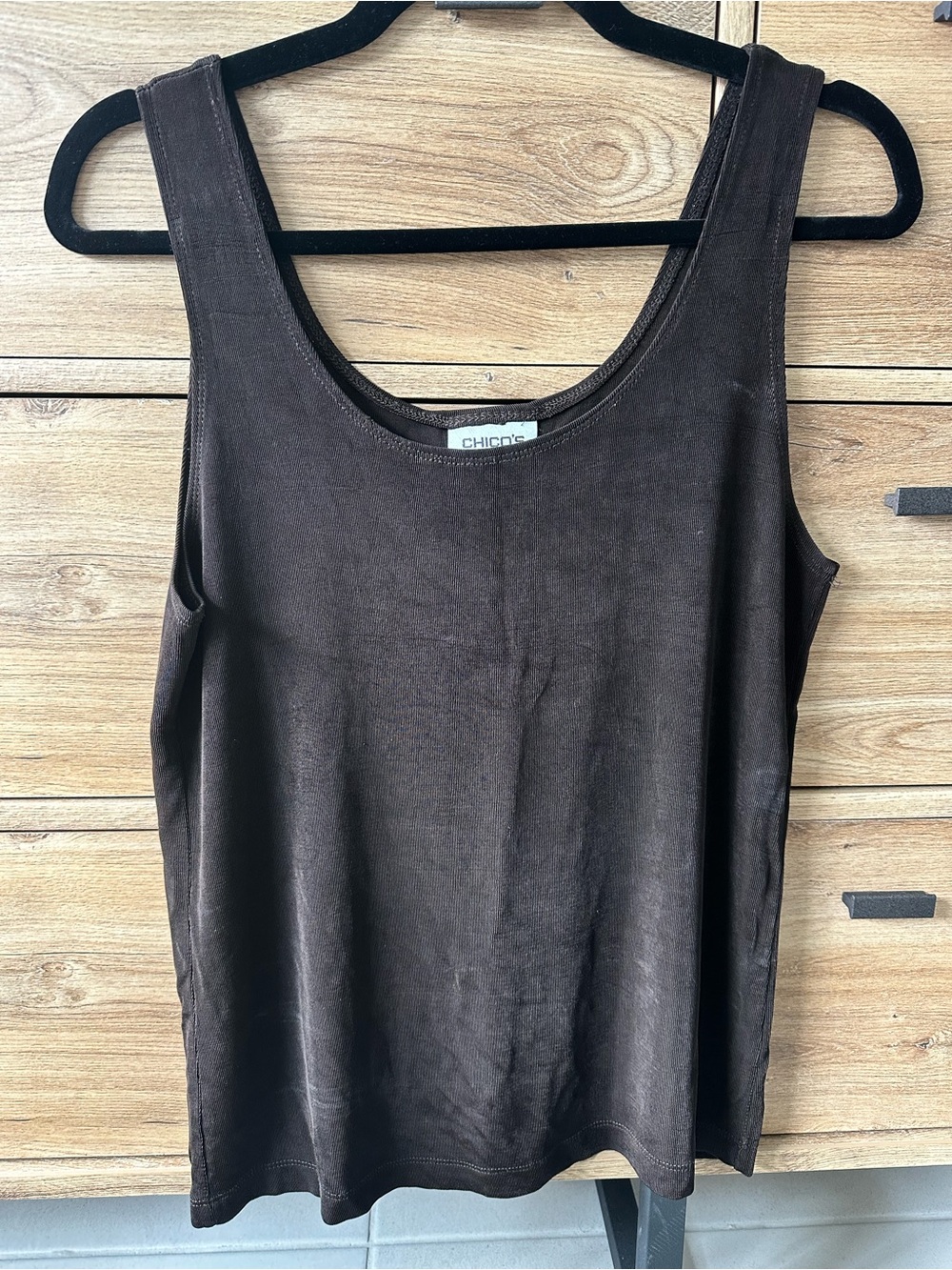 Chico's Travelers Collection Chocolate Brown Scoop Neck Tank